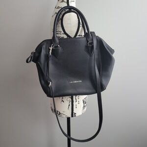 Liz Claiborne black pebbled faux leather satchel bag purse detachable strap goth